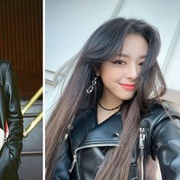 Outfit berbahan kulit menjadi andalan gaya idol KPop dari tahun ke tahun. Seulgi Red Velvet memilih blazer berbahan kulit untuk dipadukan dengan sweater putih. Sementara, Yuna ITZY tampil bold dalam jaket bikers dengan aksesori choker dan anting rantai. Foto: Instagram