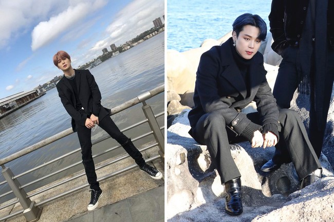 Jaehyun NCT dan Jimin BTS terlihat memukau dan ‘misterius’ dalam outfit serba hitam. Gaya idol KPop ini cocok untuk kamu yang ingin tampil sederhana dan cool secara bersamaan. Untuk memberikan kesan kasual, kamu dapat mengenakan sneakers ataupun boots untuk tampilan formal. Foto: Instagram, dok. BigHit Entertainment