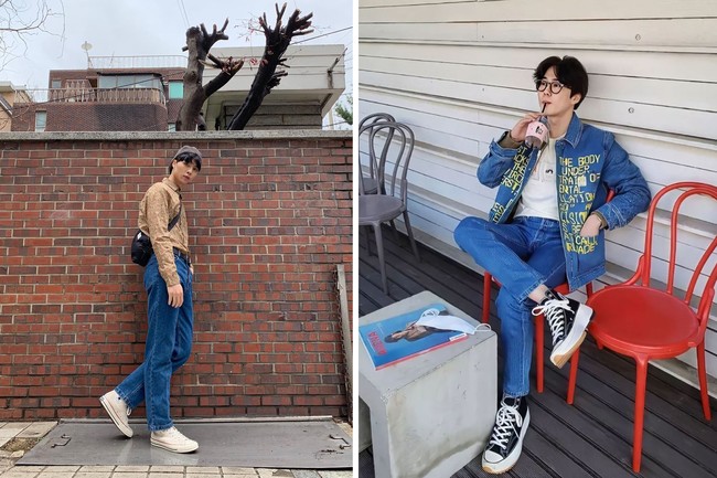 Suho EXO dan Johnny NCT terlihat kasual saat mengenakan sneakers canvas dari koleksi Converse. Gaya idol KPop ini menjadi tren dari tahun ke tahun dan nyaman dikenakan dalam keseharian. Sneakers canvas dapat dipadukan dengan celana jeans, rok pendek, maupun maxi dress. Foto: Instagram