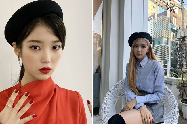 Topi baret yang dikenakan Rose BLACKPINK dan IU menambah kesan chic dan stylish pada outfit. Tak hanya hitam, aksesori klasik ini tersedia dalam berbagai warna seperti krem, maroon, hingga abu-abu. Gaya idol KPop dengan topi baret cocok untuk konsep preppy look dan vintage. Foto: dok. Tumblr, Instagram