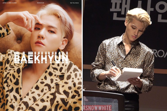 Beralih dari motif polkadot, tahun ini outfit bermotif animal print jadi tren fashion 2021. Gaya idol KPop ini cocok untuk yang berani tampil beda dan ‘mencolok’ seperti Baekhyun EXO dan Wooyoung ATEEZ. Kamu bisa memilih blazer bermotif leopard ataupun kemeja bermotif macan. Foto: dok. SM Entertainment, Twitter