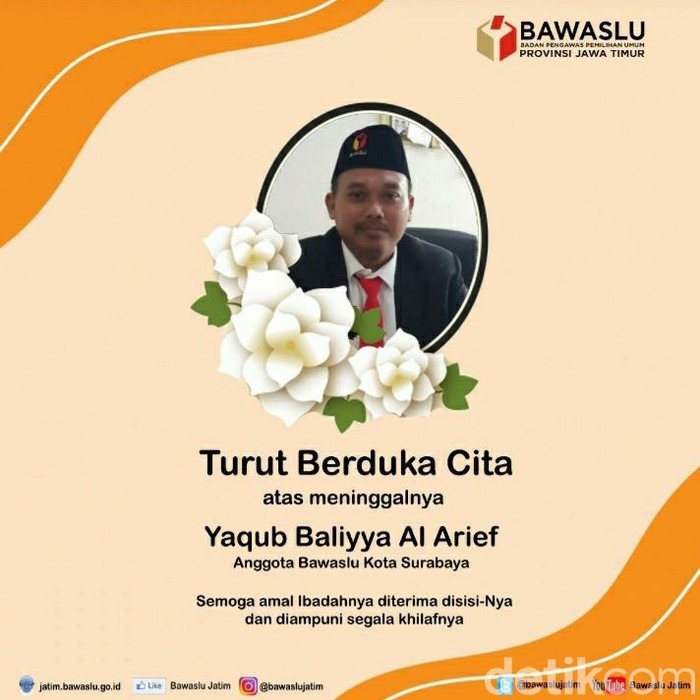Komisioner Bawaslu Surabaya Meninggal Positif COVID-19