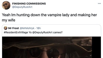 Kini tujuan pemain terganggu karena kecantikan vampire Lady Dimitrescu. Foto: Twitter/@DeputyRustArt