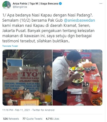 riza patria makan nasi kapau bareng anies baswedan