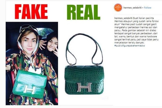Barbie Kumalasari juga pernah terlihat memamerkan salah satu koleksi tas mewahnya yang diduga merupakan barang KW. Menurut salah satu unggahan akun Instagram, tas Hermes berwarna hijau milik Barbie Kumalasari itu memiliki perbedaan dengan tas Hermes yang asli. Foto: Instagram