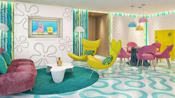 Resor dilengkapi dengan ruang tamu dan ruang makan, tempat tidur murphy, tempat tidur sofa hingga smart tv. Traveler juga bisa makan malam di tepi pantai dengan hidangan masakan koki kelas dunia. (Nickelodeon Hotel & Resort)