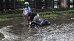 Aksi Pemotor di Cengkareng Nekat Terobos Genangan Air Hujan