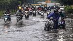Aksi Pemotor di Cengkareng Nekat Terobos Genangan Air Hujan