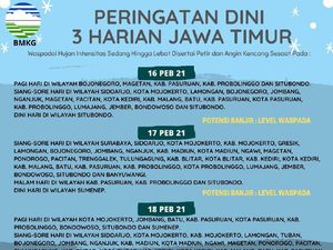 BMKG Keluarkan Peringatan Dini Waspada Banjir untuk 3 Hari di Jatim