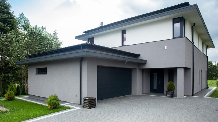 Contemporary driveway parking of the big modern house