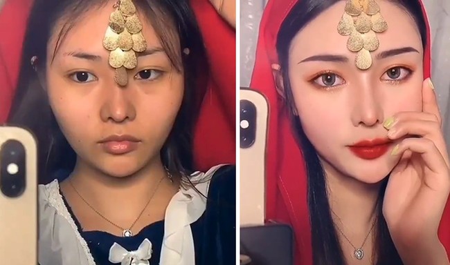 Bisa dilihat pula jika berbeda dengan tren di Korea, wanita di China lebih menyukai bentuk alis lurus dan meruncing. Foto: Dok. Bored Panda/Instagram @asian.makeup_