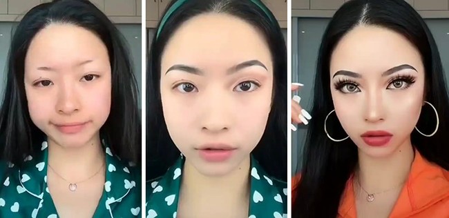 Kebanyakan wanita terlihat kontras dari penampilannya di keseharian karena makeup mata dan kontur. Untuk membuat ilusi mata yang lebih besar, umumnya mereka juga menggunakan permainan eyeliner dan bulu mata selain lensa kontak. Foto: Dok. Bored Panda/Instagram @asian.makeup_