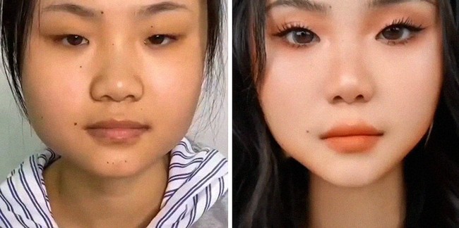 Ketika menunjukkan tampilan before after mereka, para selebgram kecantikan tak jarang tampil tak dikenali. Foto: Dok. Bored Panda/Instagram @asian.makeup_