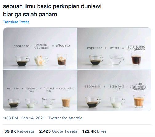 Netizen Bikin Panduan Mudah Racikan Cappuccino, Latte, hingga Americano