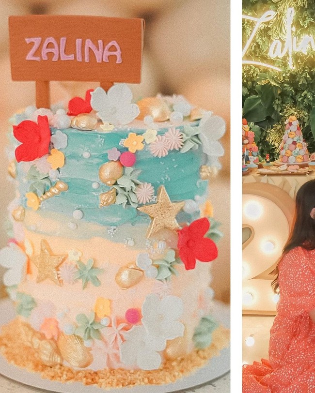 Kue ulang tahun Zalina hadir dengan nuansa lautan yang kental. (Foto: Instagram/@raisa6690)