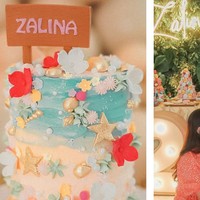 Kue ulang tahun Zalina hadir dengan nuansa lautan yang kental. (Foto: Instagram/@raisa6690)
