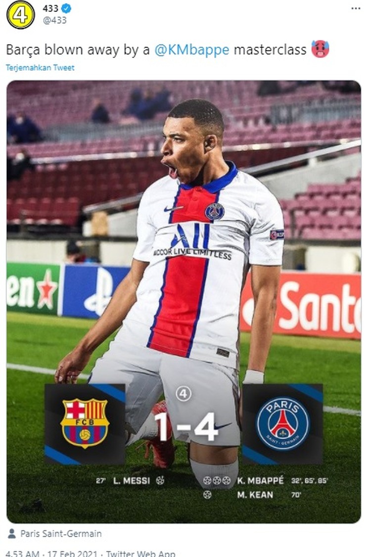 Barcelona vs PSG Barcelona kalah telak 1-4 dari PSG dalam lanjutan leg pertama 16 besar Liga Champions.
