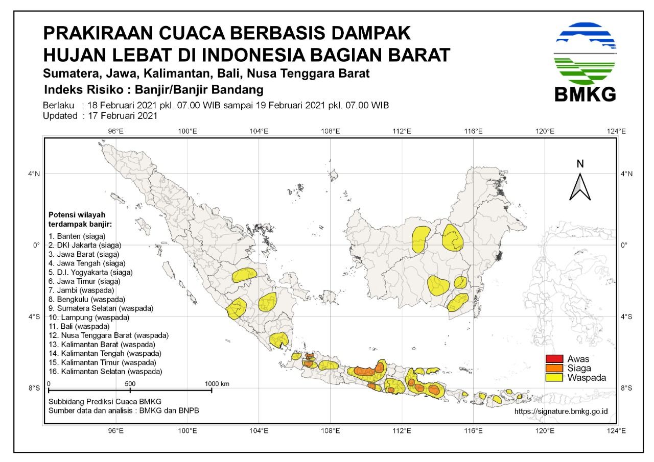 BMKG keluarkan peringatan dini bahaya banjir di Pulau Jawa pada 18-19 Februari (dok BMKG)