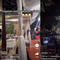 Definisi fans garis kerasnya Ikatan Cinta nih. Sekalipun di nikahan, tetap ada nobar Ikatan Cinta supaya nggak ketinggalan episodenya. Foto: Tiktok.com/sthafifa18