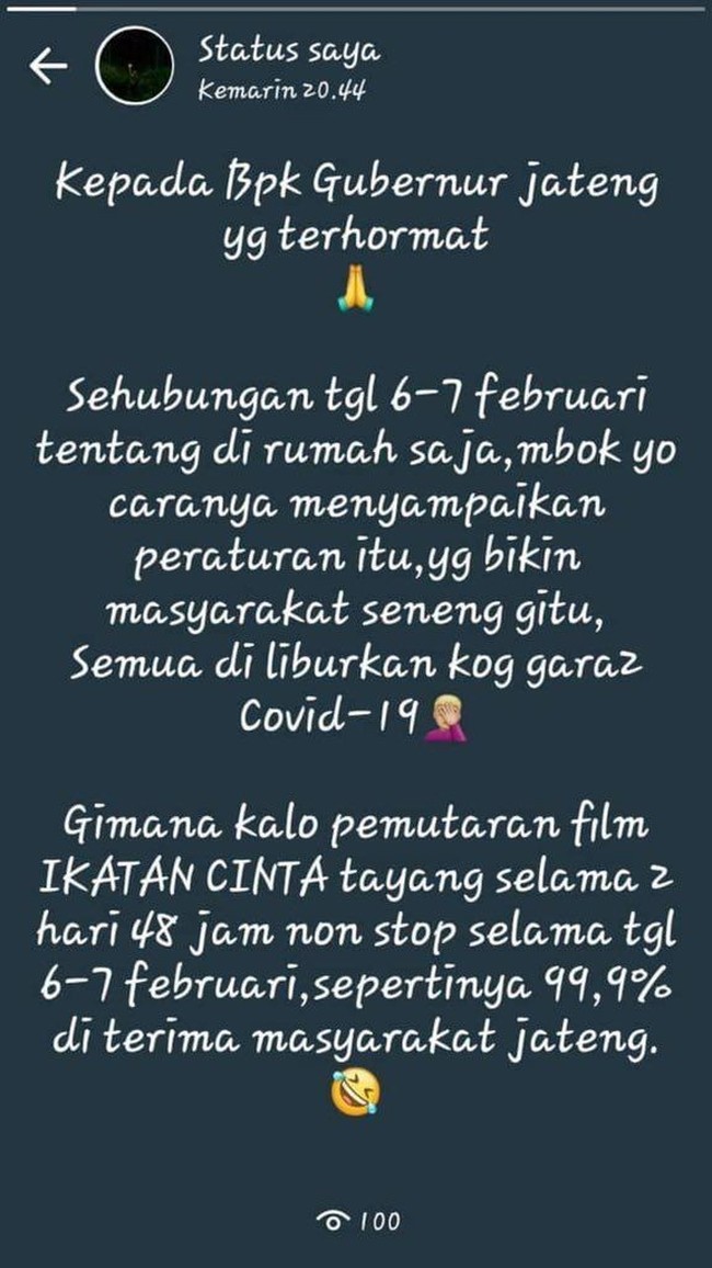 Ada yang minta sinetron Ikatan Cinta ditayangin non-stop selama dua hari supaya betah di rumah. Ada yang setuju sama idenya?Foto: Twitter.com/negabod