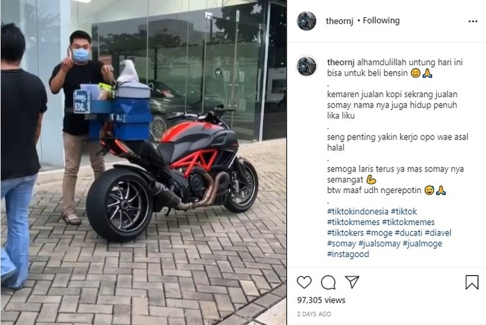 viral pria jualan siomay pakai moge ducati diavel