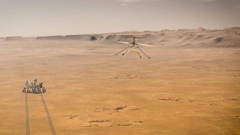 Ingenuity akan menjadi wahana pertama yang akan terbang di planet luar Bumi. Ia akan menghadapi sejumlah tantangan, misalnya atmosfer Mars yang begitu tipis sehingga Ingenuity dirancang ringan dengan baling-baling besar dan berputar sangat cepat. Foto: NASA