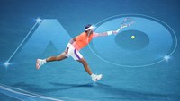 Rafael Nadal dari Spanyol memainkan forehand selama pertandingan Perempatfinal Tunggal Putra pada hari ke-10 Australia Open 2021 di Melbourne Park di Melbourne, Australia. Getty Images/Matt King  