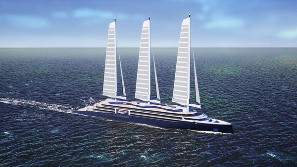 Ketinggiannya memiliki panjang 80 meter, terbuat dari fiberglass dan karbon. Konsep Solid Sail / AeolDrive ini akan mengurangi emisi kapal pesiar hingga 50%, menurut galangan kapal (Foto: Chantiers de lAtlantique/CNN) Ketinggiannya memiliki panjang 80 meter, terbuat dari fiberglass dan karbon. Konsep Solid Sail / AeolDrive ini akan mengurangi emisi kapal pesiar hingga 50%, menurut galangan kapal (Foto: Chantiers de lAtlantique/CNN)