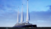 Chantiers de lAtlantique yang mempresentasikan desain kapal pesiar layar tiga tiang sepanjang 200 meter. Disebut Silenseas, armada ini telah diperlihatkan di Pameran Miami Seatrade Cruise 2018 dan 2019. (Foto: Chantiers de lAtlantique/CNN)