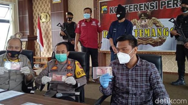 Polres Temanggung jumpa pers kasus uang palsu, Jumat (19/2/2021).
