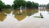 Banjir merendam TPU Jeruk Purut, Jakarta Selatan.
