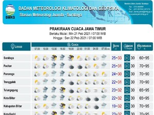 23 Daerah di Jatim Diprediksi Hujan Deras Disertai Angin Kencang