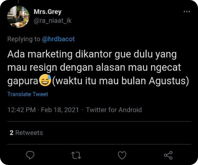 Memang terkadang para pekerja itu suka sulit dimengerti ya. Kalau alasan mengundurkan dirinya kayak gini ya bosnya auto bingung sekaligus pengin ketawa sih.. Foto: Twitter/@ra_niaat_ik