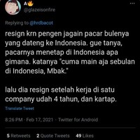 Saking cinta sama pacarnya sampai rela keluar dari pekerjaan demi bisa nemenin si doi. Alesannya benar-benar bisa bikin si bos jadi bingung nggak habis pikir nih. Padahal kan bisa mengajukan cuti, nggak perlu sampai resign juga. Foto: Twitter/@glazelsonfire