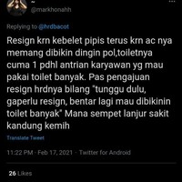 Mana sempat, keburu sakit deh kalau nungguin kantornya memperbanyak toiletnya. Ada juga nggak yang berhenti kerja karena alasan kayak gini? Foto: Twitter/@markhonahh