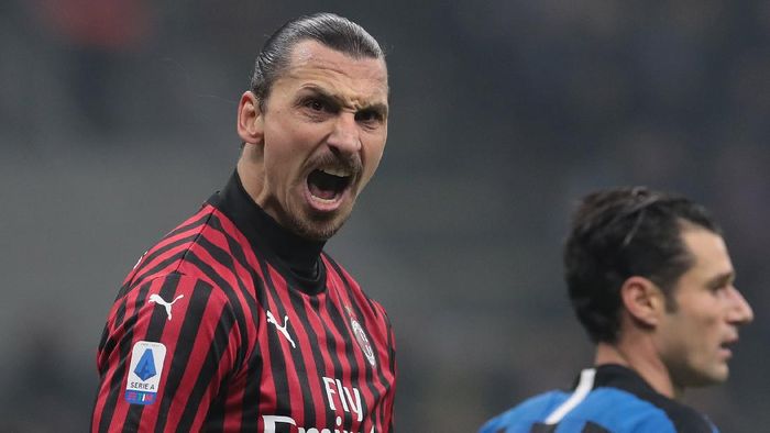 Ibrahimovic MILAN, ITALY - FEBRUARY 09: Zlatan Ibrahimovic of AC Milan celebrates during the Serie A match between FC Internazionale and AC Milan at Stadio Giuseppe Meazza on February 9, 2020 in Milan, Italy. (Photo by Emilio Andreoli/Getty Images)