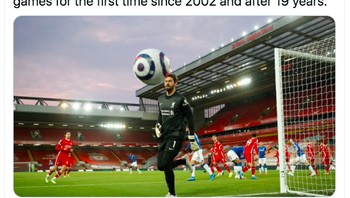 Tak disangka, Liverpool 4 kali berturut-turut kalah laga Liga Inggris di Anfield setelah sekian lama tidak terjadi pada mereka. Foto: Twitter