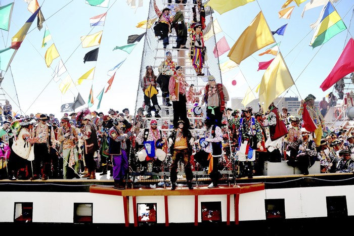 The Jose Gasparilla pirate ship, carrying members of Ye Mystic Krewe of Gasparilla, arrives at the Tampa Convention Center during the 103nd Gasparilla Invasion and Parade of the Pirates on Saturday, Jan. 25, 2020, in Tampa. This years event was postponed and then canceled due to the coronavirus pandemic. The group now says the next one wont be held until January 2022. (Douglas R. Clifford/Tampa Bay Times via AP)