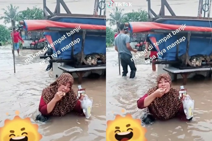 momen makan di tengah banjir