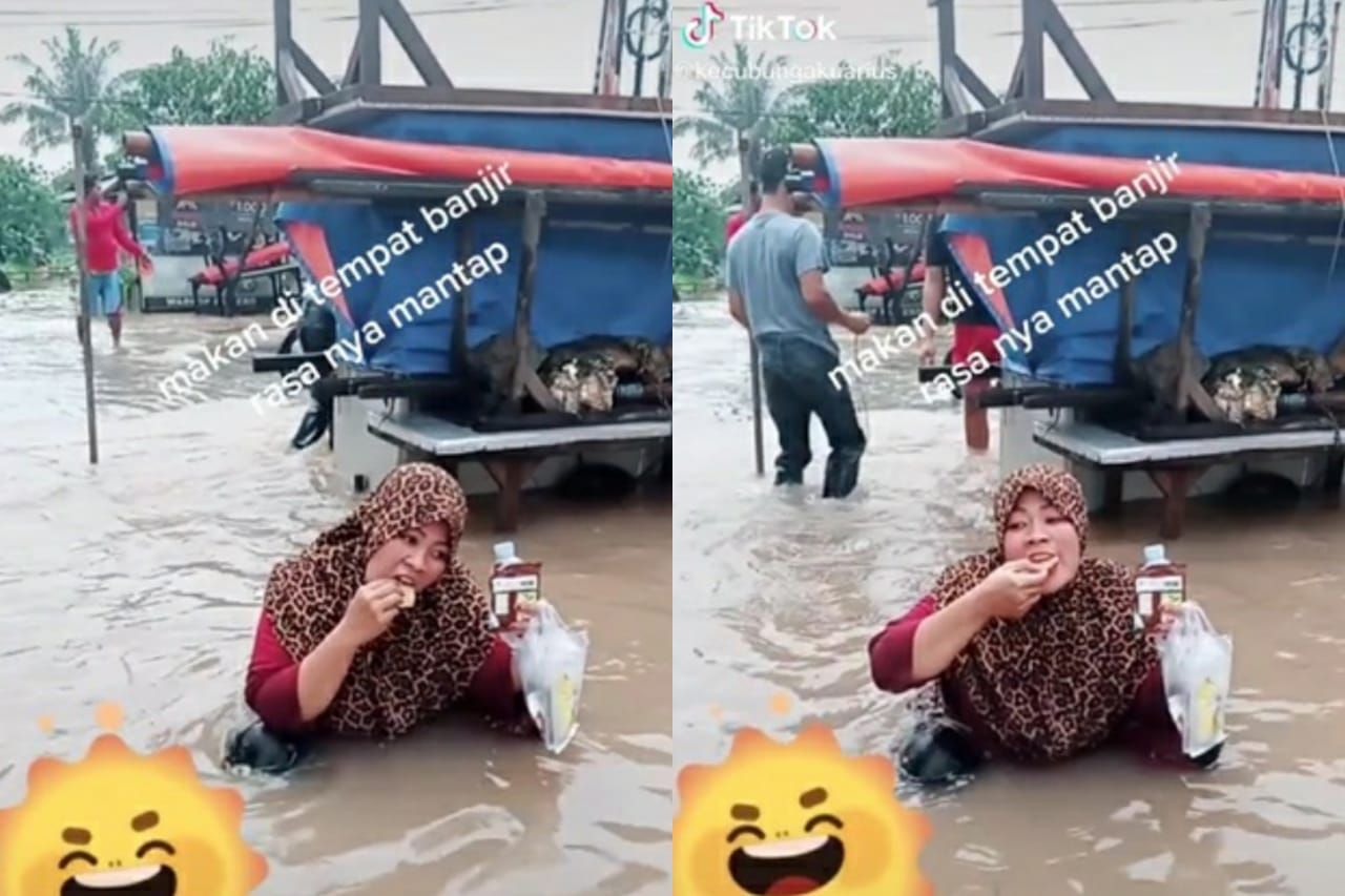 momen makan di tengah banjir