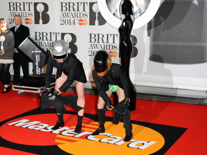LONDON, ENGLAND - FEBRUARY 19:  Daft Punk impersonators attend The BRIT Awards 2014 at 02 Arena on February 19, 2014 in London, England.  (Photo by Anthony Harvey/Getty Images)