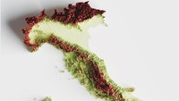 Peta topografi Italia. 