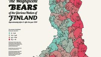 Peta Finlandia yang terkenal dengan populasi beruangnya.