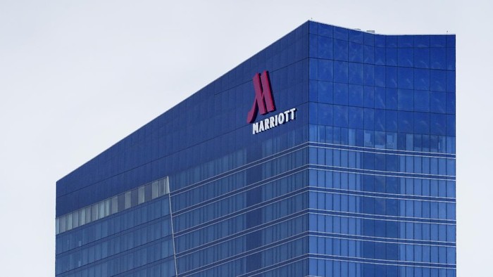 The Marriott Marquis Chicago hotel located near the McCormick Place Convention Center is seen Thursday, Feb. 18, 2021, in Chicago. (AP Photo/Charles Rex Arbogast)