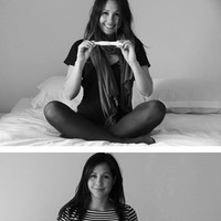 Wanita ini melakukan seri foto kehamilan hingga melahirkan. Dijepret oleh fotografer Bron Bates, dia berpose sejak diketahui positif hamil dengan test pack, perutnya membesar hingga mencium bayi yang sudah dilahirkannya. Foto: dok. Bron Bates