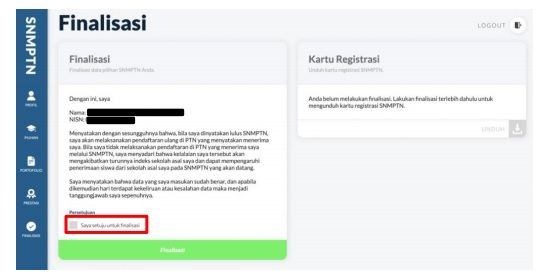 finalisasi pendaftaran snmptn 2021