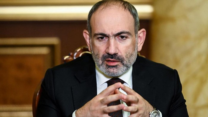 (FILES) In this file photo taken on October 06, 2020 Armenian Prime Minister Nikol Pashinyan gives an interview to AFP in Yerevan. - Armenian leader Nikol Pashinyan accused the military of an attempted coup and urged supporters to take to the streets on February 25, 2021, after months of tensions over his handling of last years war with Azerbaijan. (Photo by - / AFP)