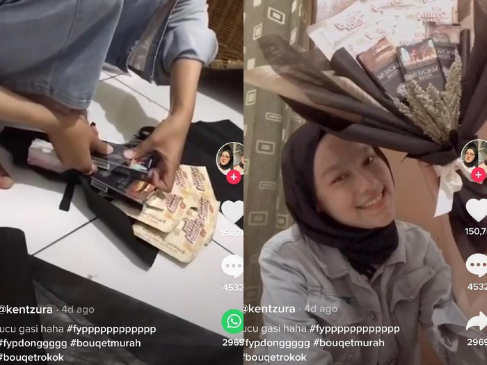 tiktok Viral wanita yang memberikan kado buket rokok dan kopi sachet untuk pacarnya.