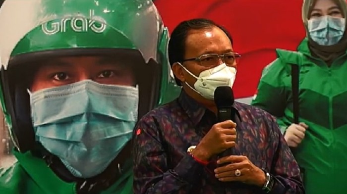 Tangkapan layar Gubernur Bali Wayan Koster saat peresmian program vaksin drive thru bersama Menkes Budi Sadikin di Bali Nusa Dua Convention Center (BNDCC), Kawasan Pariwisata Nusa Dua, Badung, Minggu (28/2/2021)
