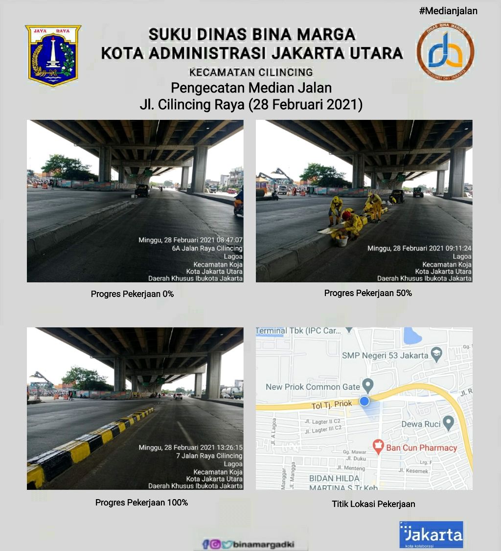 Dinas Bina Marga atasi kerawanan pembatas jalan di Jl Cilincing Raya. (Dok Dinas Bina Marga DKI Jakarta)